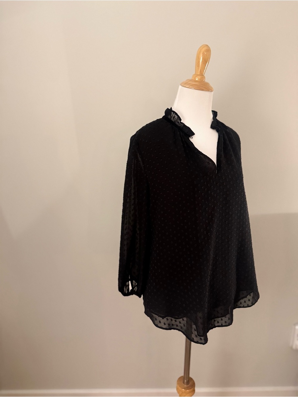 Ann Taylor ⁍ Sheer Black Dot ⁍ Long Sleeve Blouse